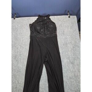 NW Woman Sequin Jumpsuit Womens 14W Black Lace Halter Wide Leg Plus Size Party